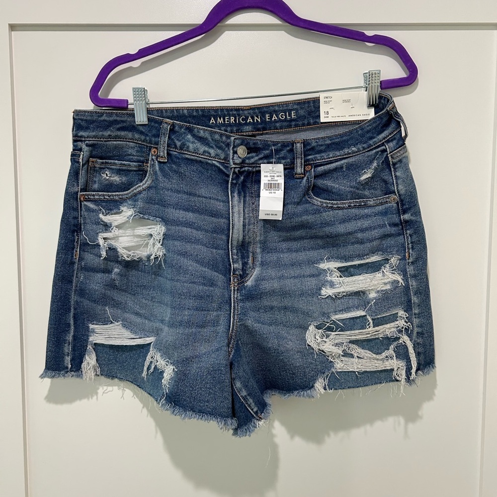 American Eagle Outfitters Distressed Dark Blue Denim Shorts